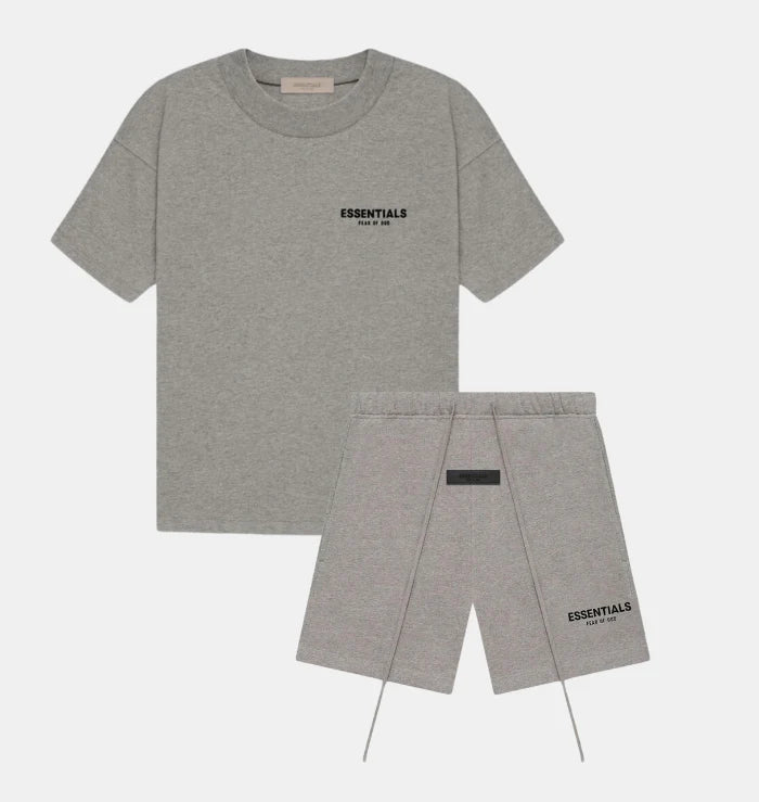 FEAR OF GOD ESSENTIALS SHORT SET 'DARK HEATHER OATMEAL