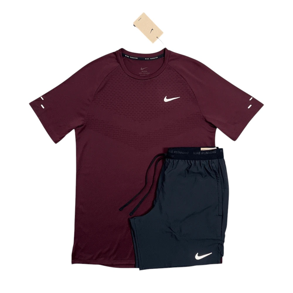 NIKE STRIDE SHORTS SET 'MAROON/BLACK'