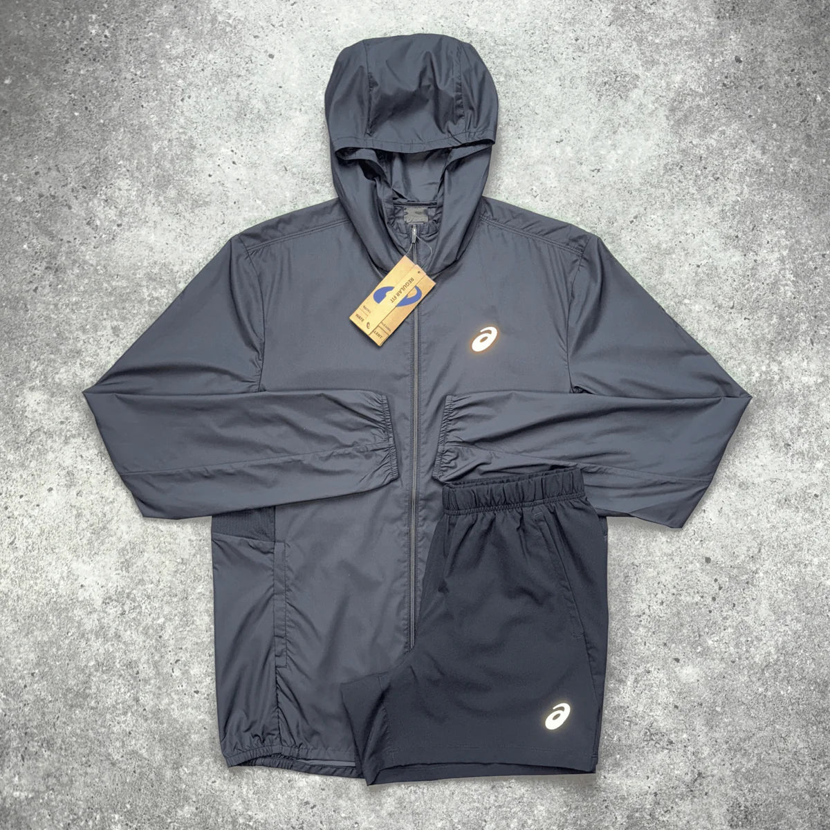 ASICS REPEL WINDRUNNER JACKET GREY & GREY SPORT SHORTS
