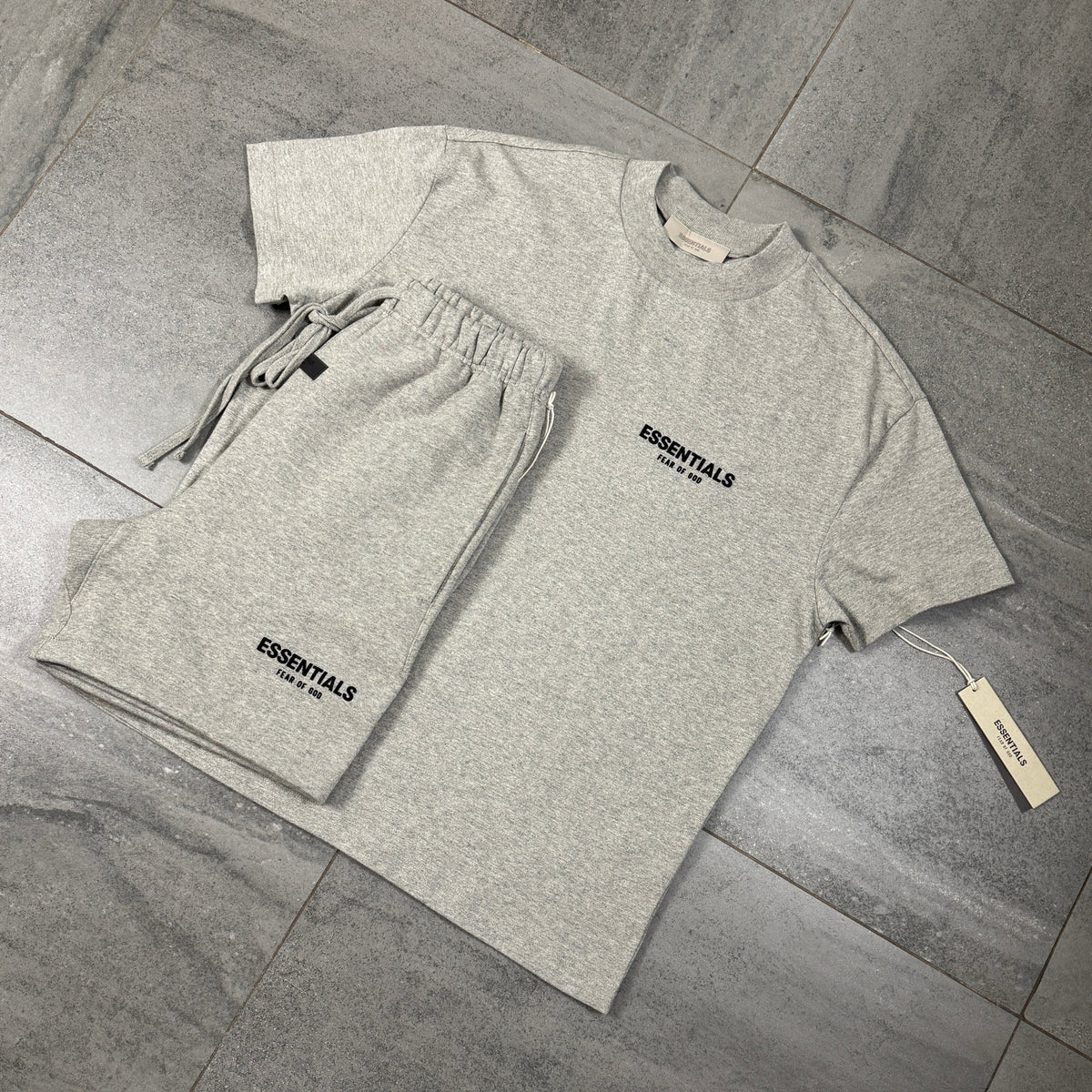 FEAR OF GOD ESSENTIALS SHORT SET 'DARK HEATHER OATMEAL