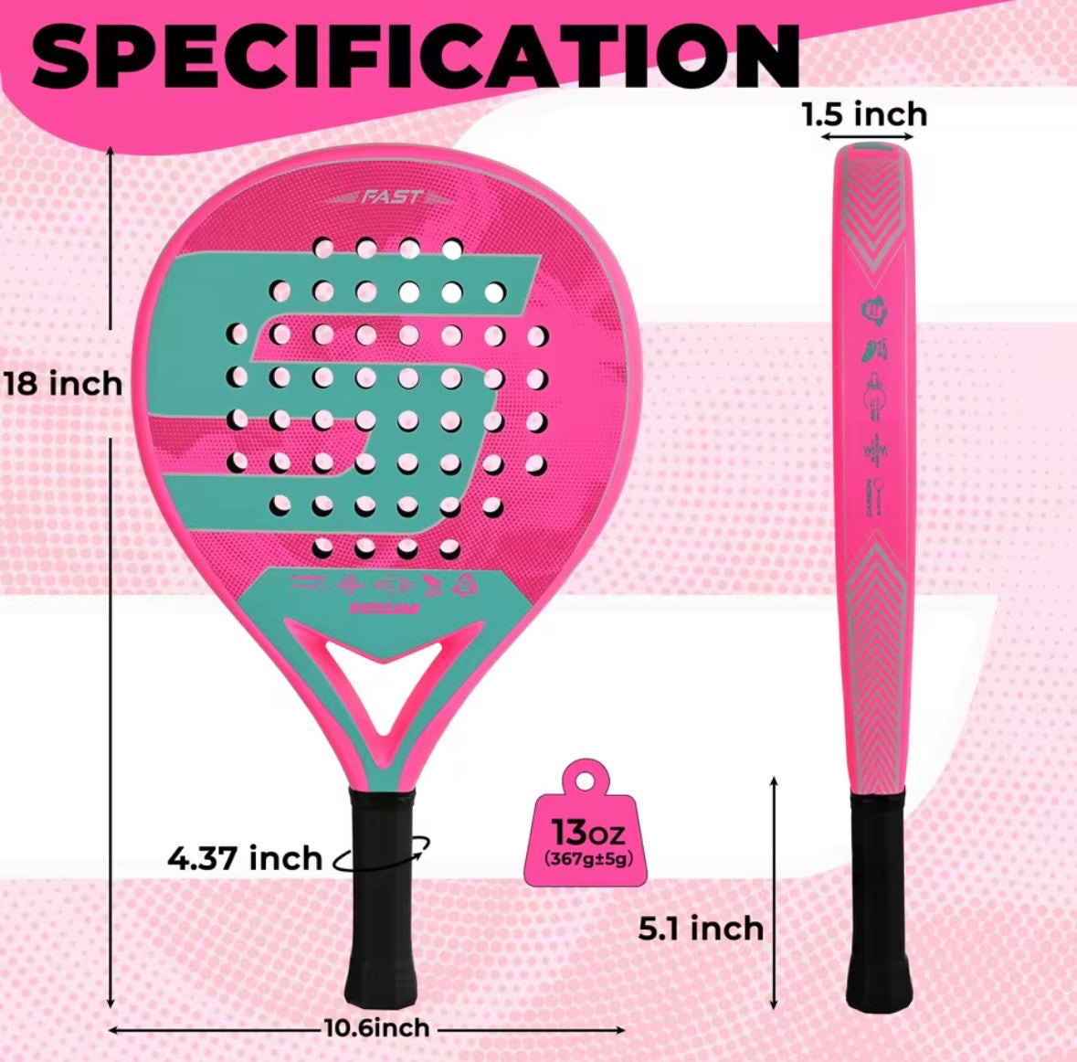 INSUM Padel Racket Carbon Fiber Surface