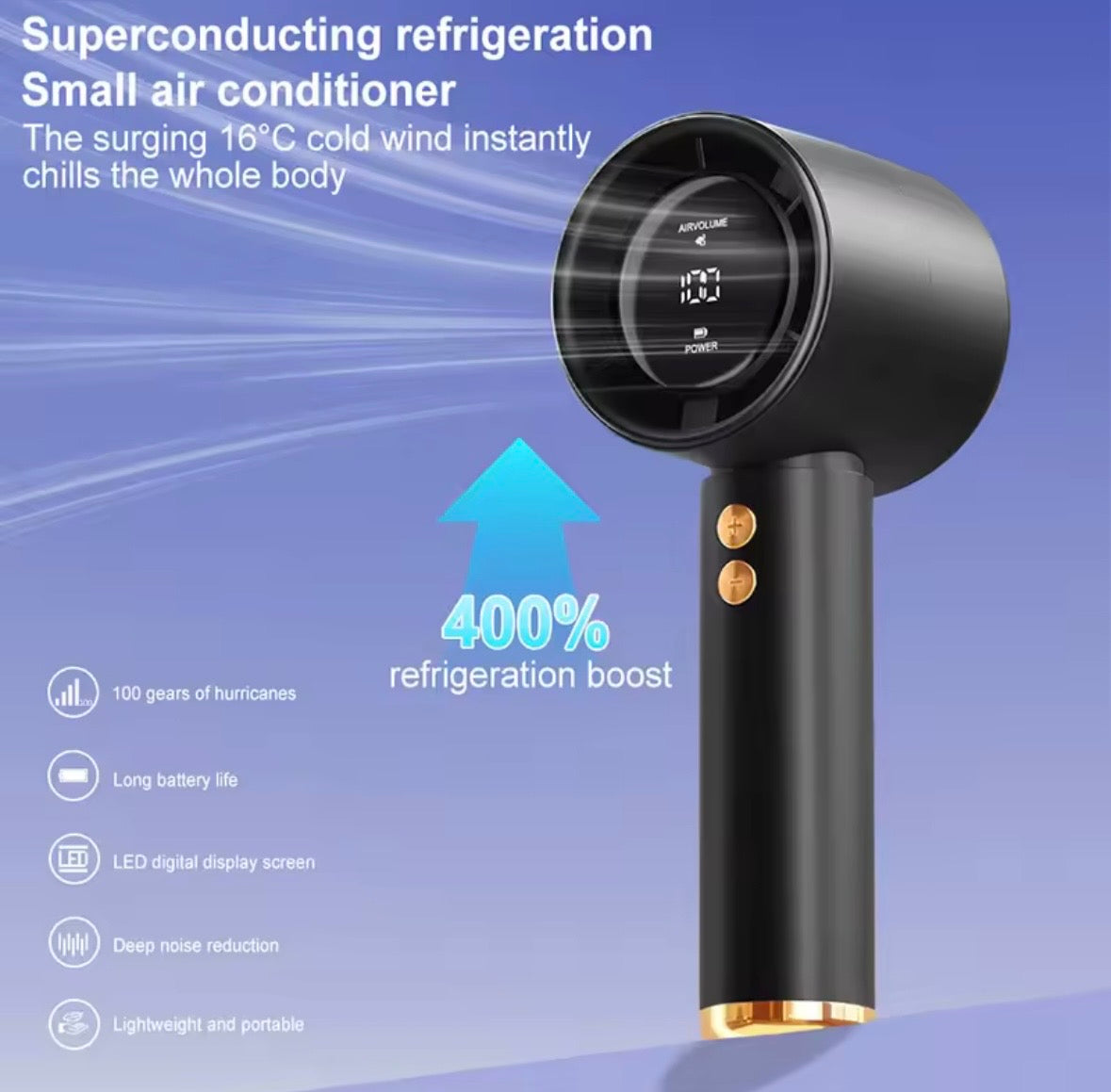 Portable Handheld Turbo Fan Air Cooler LED