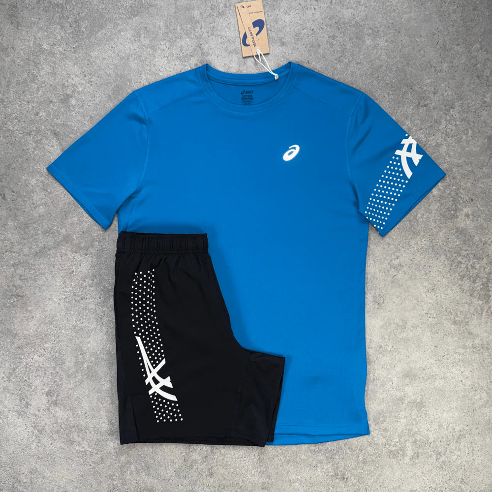 ASICS ICON T-SHIRT BLUE & BLACK SHORTS