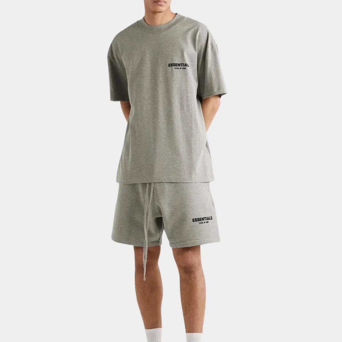 FEAR OF GOD ESSENTIALS SHORT SET 'DARK HEATHER OATMEAL
