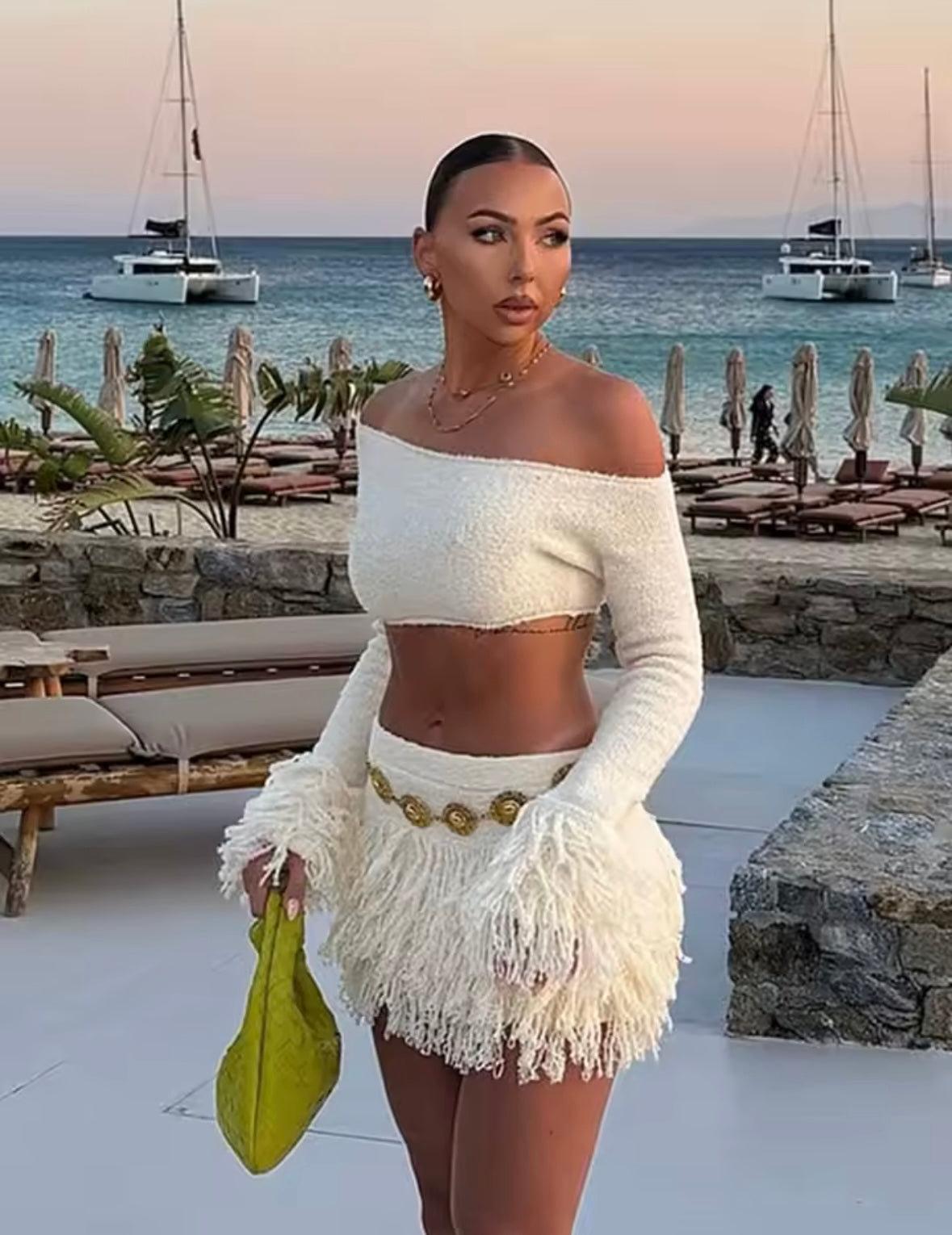 Elegant Tassel Knitted Skirt Set Women